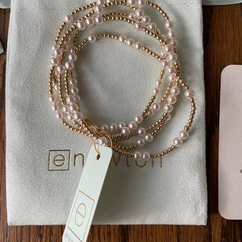 ENewton NWT pearl with gold stack of 5- AMAZING!  Great together or separate!